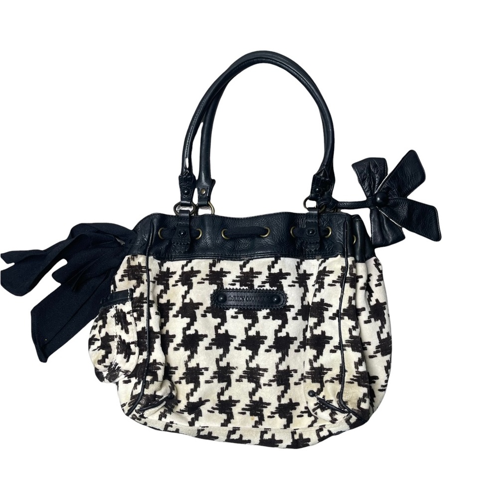 Juicy Couture Vintage Black/White Houndstooth Velour Purse Y2K - Picture 1 of 12